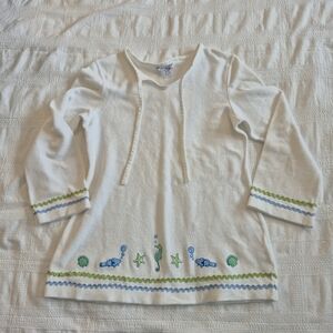 Hartstrings girls size 10-12 white terry embroidered swim cover up top VGUC